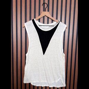 IRO Tank Top Medium Women’s Beige Black Trim 100% Linen Heather Muscle Shirt